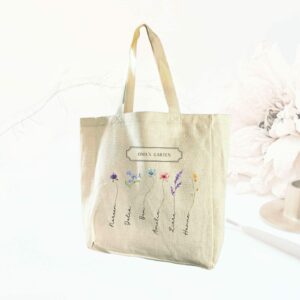 Tragetasche Leinenoptik  Omas Garten Einkaufstasche Leinenlook mit persönlichem Druck personalisiert Mama Geschenk Oma Muttertag Tasche