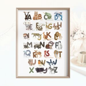 Poster Kinderposter Junge Mädchen Alphabet Bild mit Tieren Kinderzimmer
