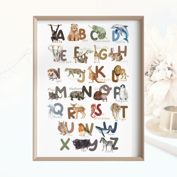 Poster Kinderposter Junge Mädchen Alphabet Bild mit Tieren Kinderzimmer