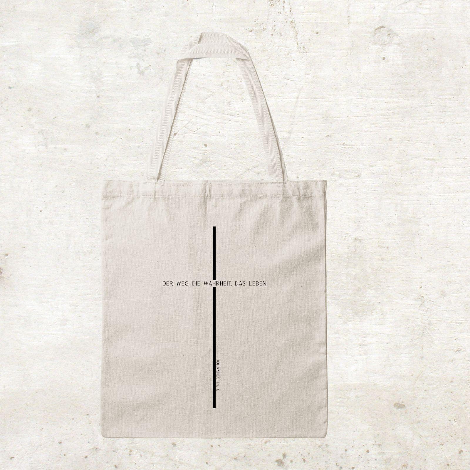 Bedruckte Baumwolltasche – Jesus: Der Weg die Wahrheit das Leben mit Kreuz