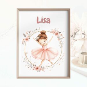 Poster Kinderposter Mädchen Kinderzimmer Geschenk Geburt Ballerina mit Namen Personalisiert