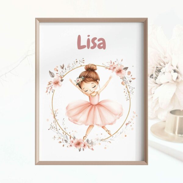 Poster Kinderposter Mädchen Kinderzimmer Geschenk Geburt Ballerina mit Namen Personalisiert