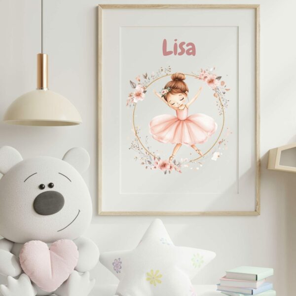 Poster Kinderposter Mädchen Kinderzimmer Geschenk Geburt Ballerina mit Namen Personalisiert – Bild 2