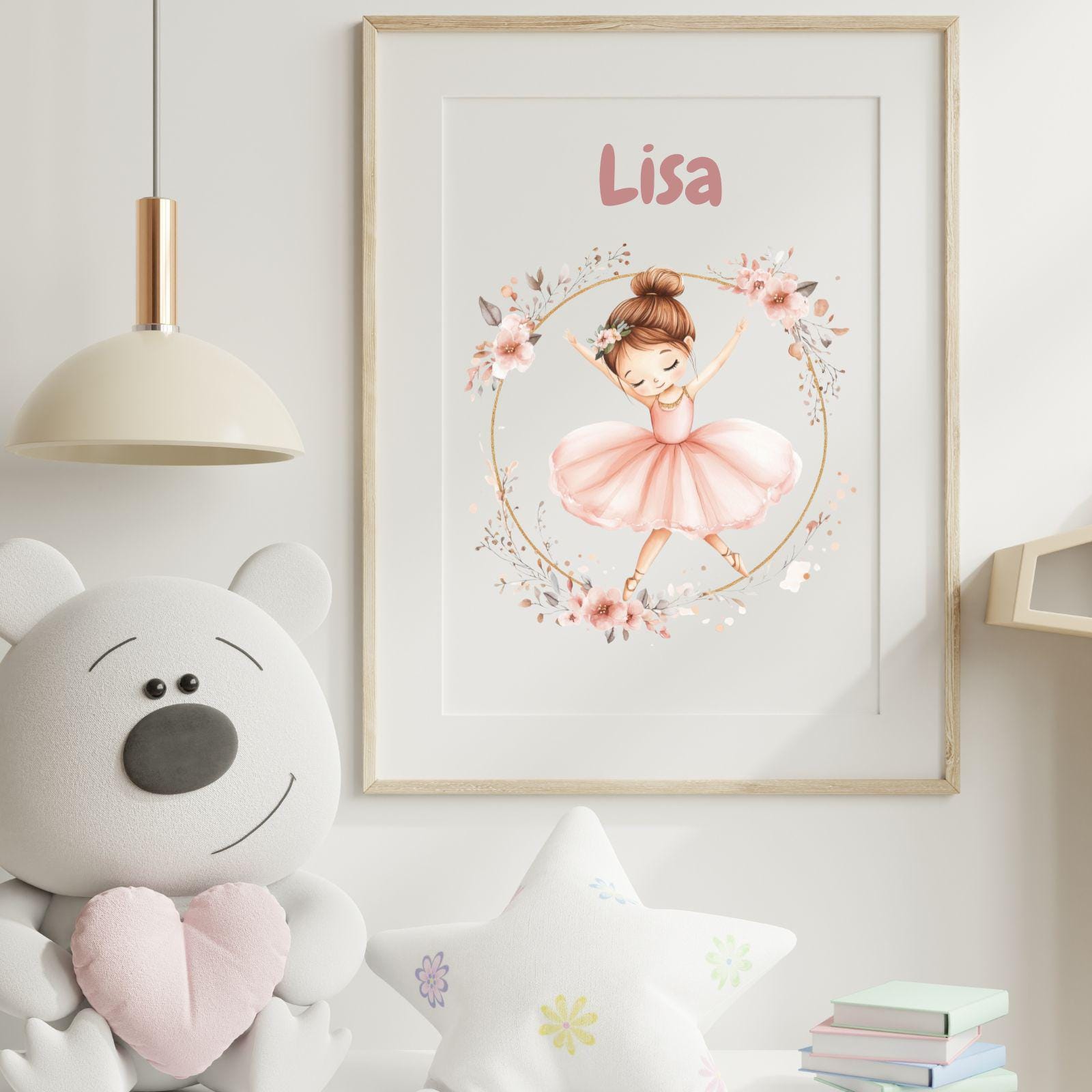 Poster Kinderposter Mädchen Kinderzimmer Geschenk Geburt Ballerina mit Namen Personalisiert