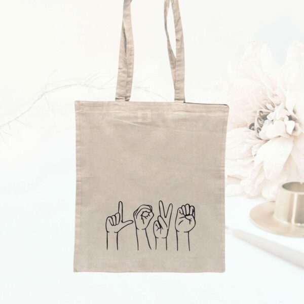 Stofftasche Baumwolltasche love Handzeichen Einkaufstasche