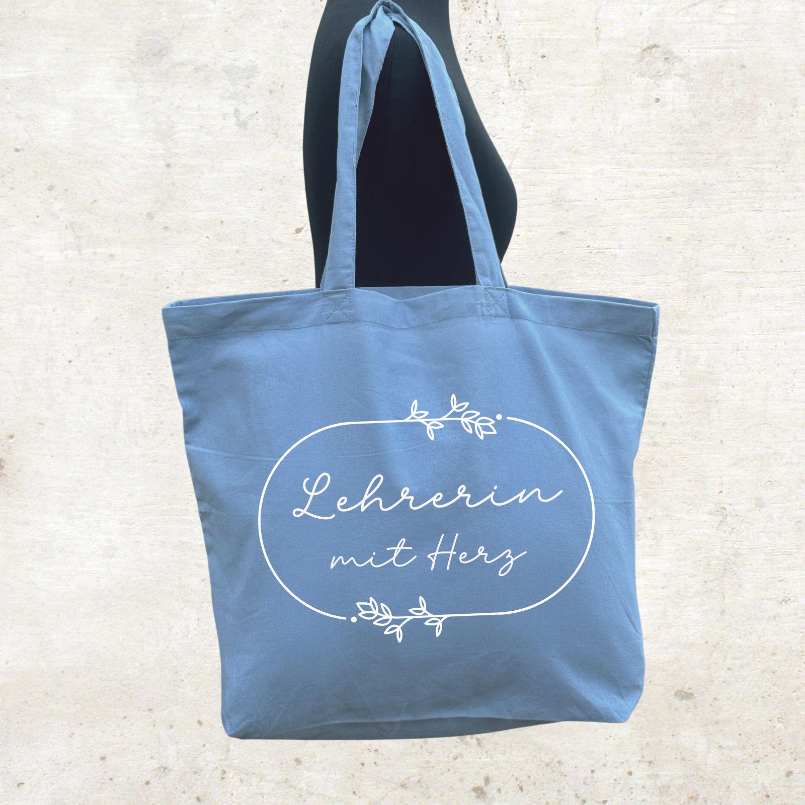 Stofftasche Baumwolltasche Geschenk Lehrerin mit Herz Einkaufstasche blau