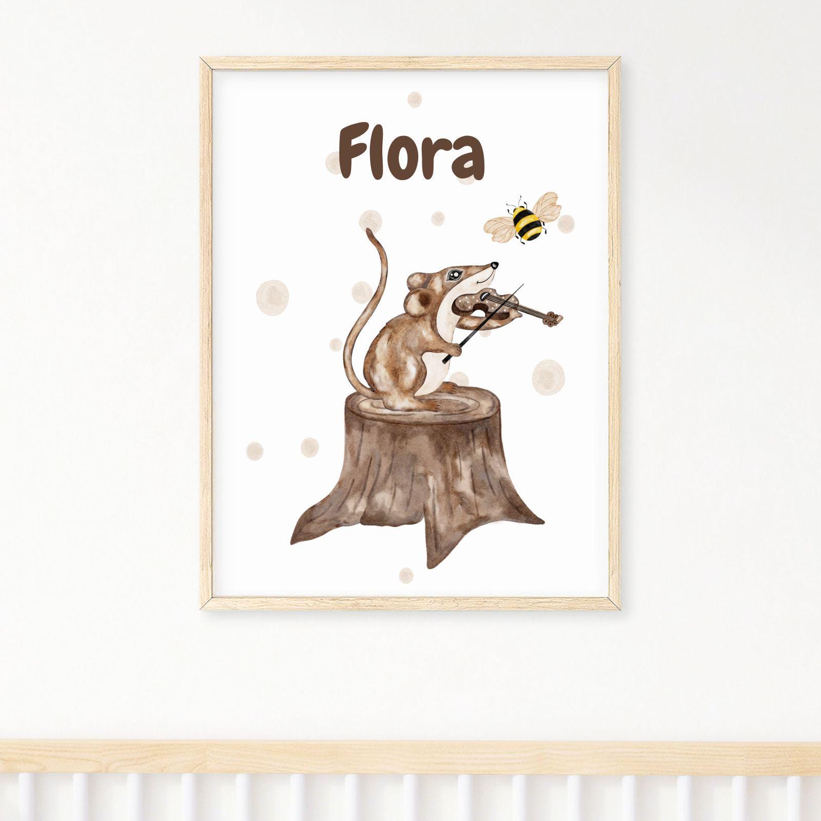Posterbild Kinderposter Kinderzimmer Maus mit Geige Personalisiert Name