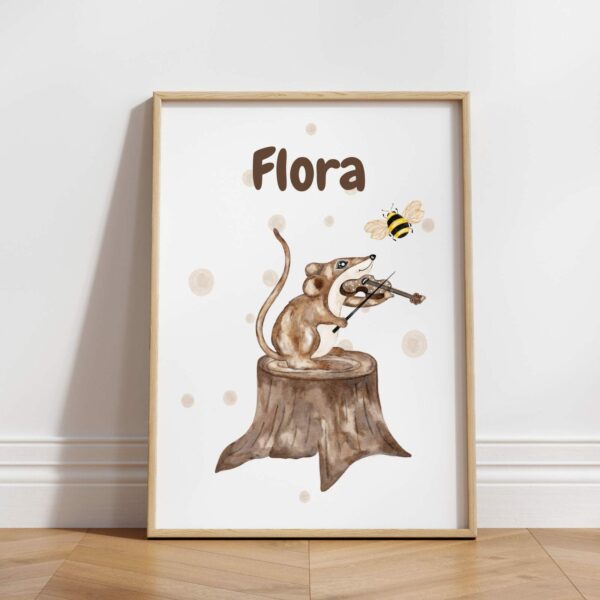 Posterbild Kinderposter Kinderzimmer Maus mit Geige Personalisiert Name – Bild 3
