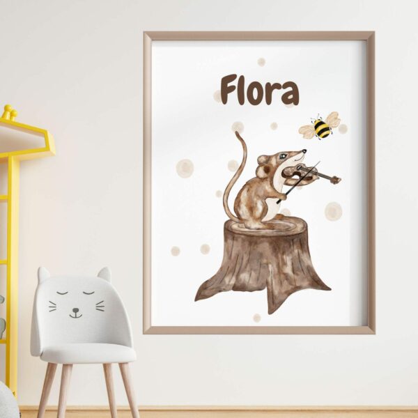 Posterbild Kinderposter Kinderzimmer Maus mit Geige Personalisiert Name – Bild 4
