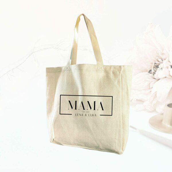 Tragetasche Leinenoptik Mama Einkaufstasche Leinenlook mit persönlichem Druck personalisiert