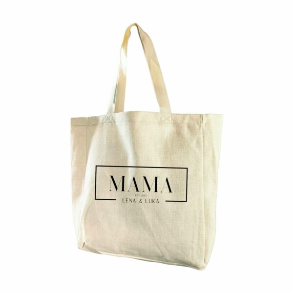Tragetasche Leinenoptik Mama Einkaufstasche Leinenlook mit persönlichem Druck personalisiert – Bild 3