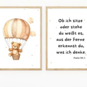 Christliche Poster Kinderposter Bär Bibelvers Psalm 139,2 Set aus 2 Postern Bundle