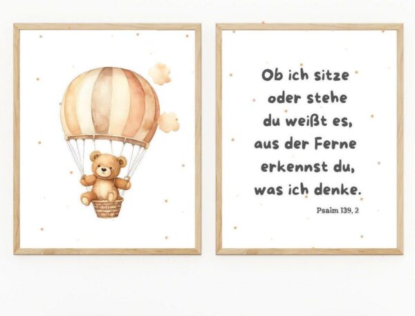 Christliche Poster Kinderposter Bär Bibelvers Psalm 139,2 Set aus 2 Postern Bundle