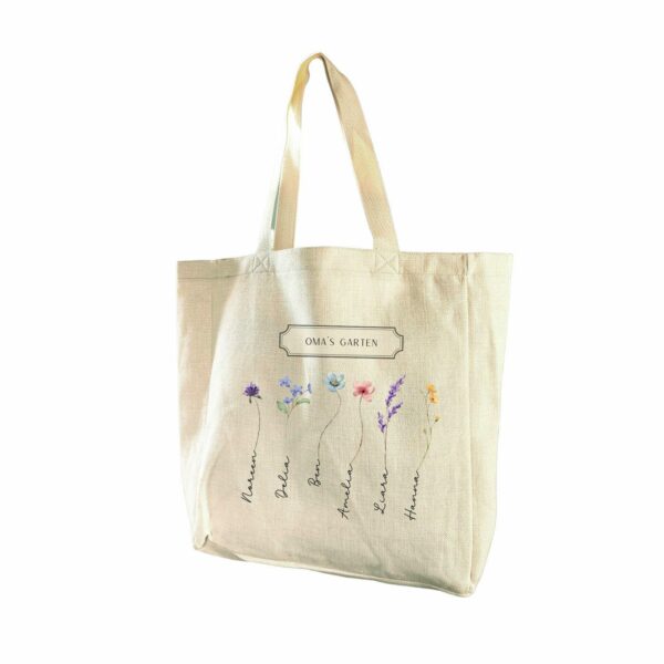 Tragetasche Leinenoptik  Omas Garten Einkaufstasche Leinenlook mit persönlichem Druck personalisiert Mama Geschenk Oma Muttertag Tasche – Bild 4