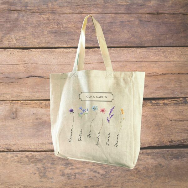 Tragetasche Leinenoptik  Omas Garten Einkaufstasche Leinenlook mit persönlichem Druck personalisiert Mama Geschenk Oma Muttertag Tasche – Bild 3
