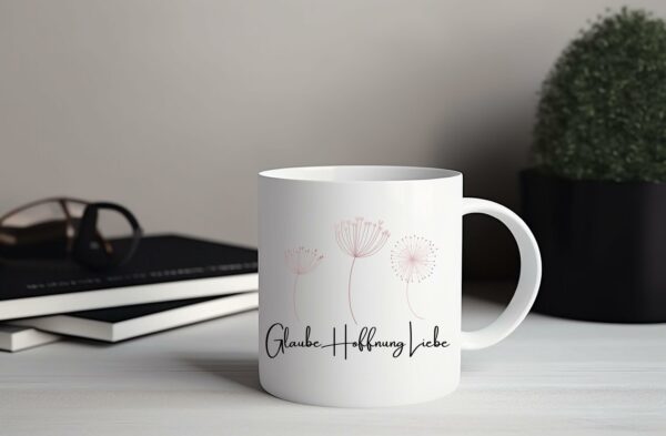 Weiße Tasse Glaube Hoffnung Liebe christliches Motiv Keramiktasse Geschenk Kaffee Tee Tasse christliches Geschenk – Bild 3