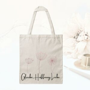 Bedruckte Baumwolltasche - Glaube Hoffnung Liebe