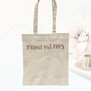 Stofftasche Baumwolltasche Mama mit Herz Einkaufstasche personalisierter Stoffbeutel mit Spruch