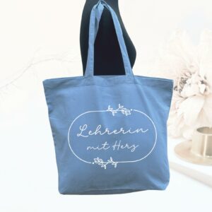 Stofftasche Baumwolltasche Geschenk Lehrerin mit Herz Einkaufstasche blau