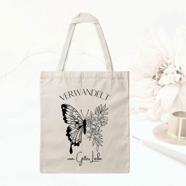 Bedruckte Baumwolltasche - Verwandelt von Gottes Liebe