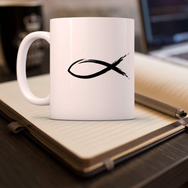 Weiße Tasse ICHTYS christliches Motiv Keramiktasse Geschenk Kaffee Tee Tasse christlich – Bild 3