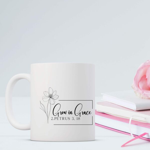 Weiße Tasse grow in grace christliches Motiv Keramiktasse Geschenk Kaffee Tee Tasse christlich – Bild 5