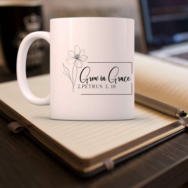 Weiße Tasse grow in grace christliches Motiv Keramiktasse Geschenk Kaffee Tee Tasse christlich – Bild 3