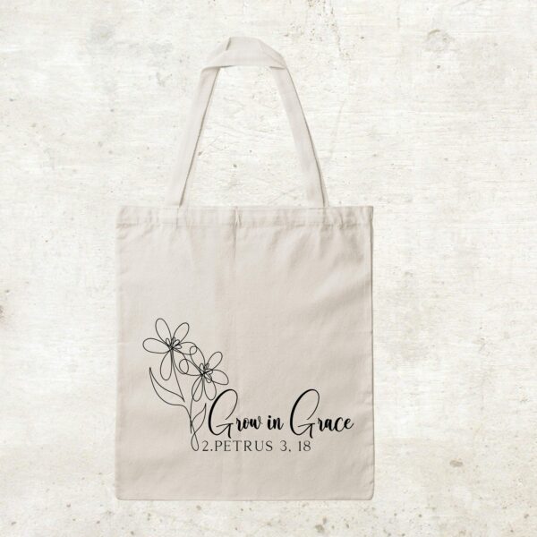 Bedruckte Baumwolltasche - Grow in Grace aus 2. Petrus 3,18 – Bild 4