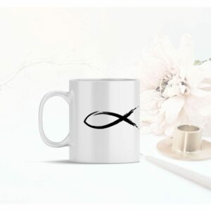 Weiße Tasse ICHTYS christliches Motiv Keramiktasse Geschenk Kaffee Tee Tasse christlich