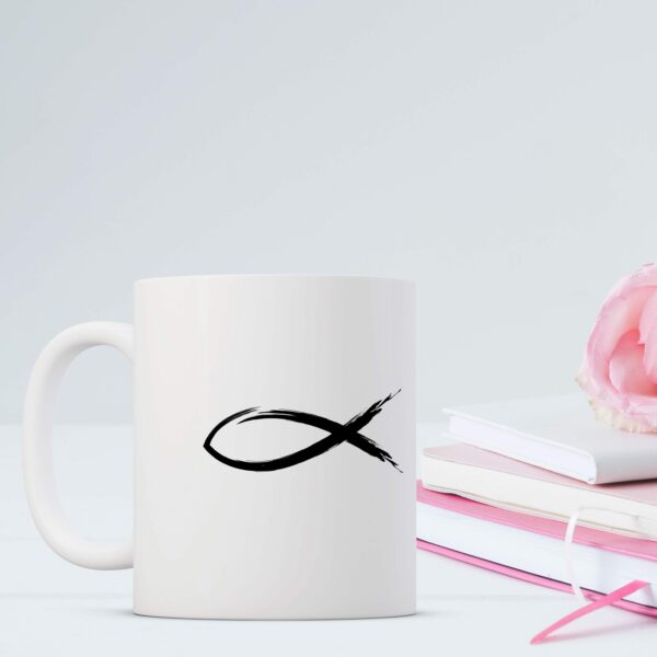 Weiße Tasse ICHTYS christliches Motiv Keramiktasse Geschenk Kaffee Tee Tasse christlich – Bild 5