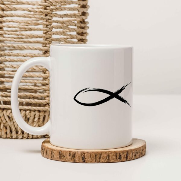 Weiße Tasse ICHTYS christliches Motiv Keramiktasse Geschenk Kaffee Tee Tasse christlich – Bild 6