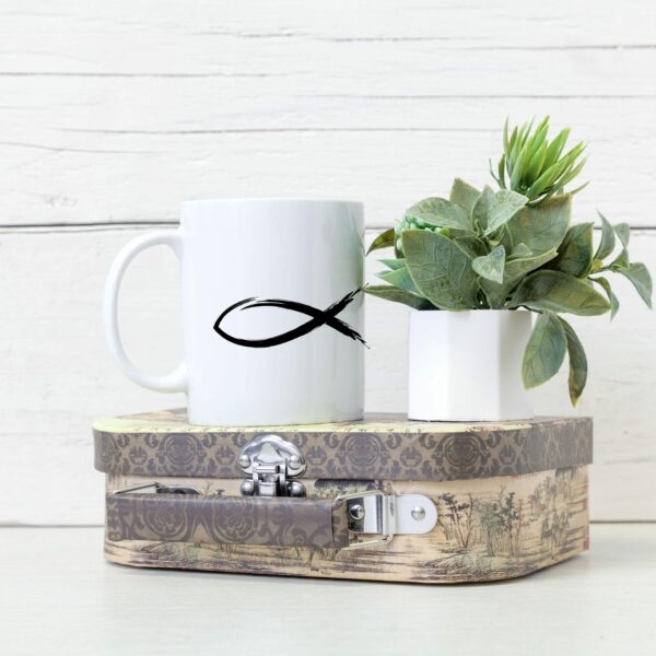 Weiße Tasse ICHTYS christliches Motiv Keramiktasse Geschenk Kaffee Tee Tasse christlich – Bild 4