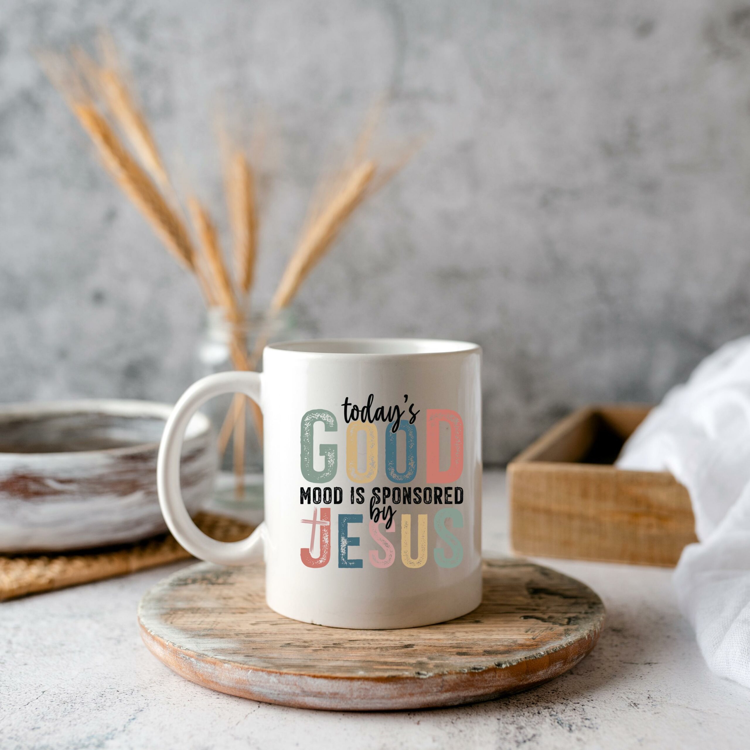 Weiße Tasse Todays Good Mood is sponsored by Jesus christliches Motiv Keramiktasse Geschenk Kaffee Tee Tasse christlich