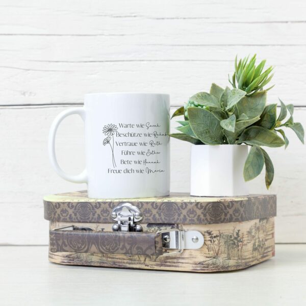 Weiße Tasse Frauen der Bibel christliches Motiv Keramiktasse Geschenk Kaffee Tee Tasse christlich – Bild 4