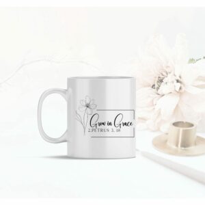 Weiße Tasse grow in grace christliches Motiv Keramiktasse Geschenk Kaffee Tee Tasse christlich
