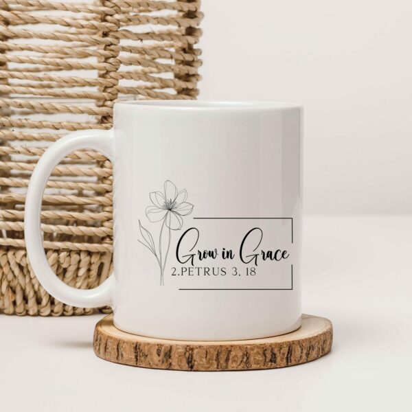 Weiße Tasse grow in grace christliches Motiv Keramiktasse Geschenk Kaffee Tee Tasse christlich – Bild 6