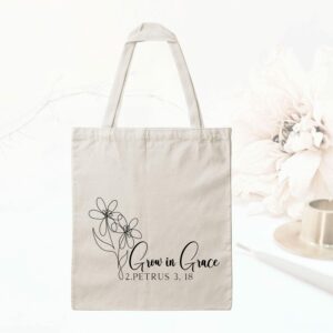 Bedruckte Baumwolltasche - Grow in Grace aus 2. Petrus 3,18