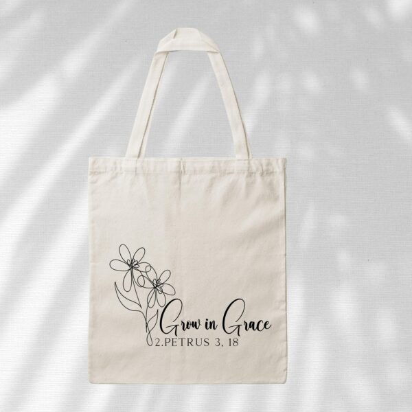 Bedruckte Baumwolltasche - Grow in Grace aus 2. Petrus 3,18 – Bild 3