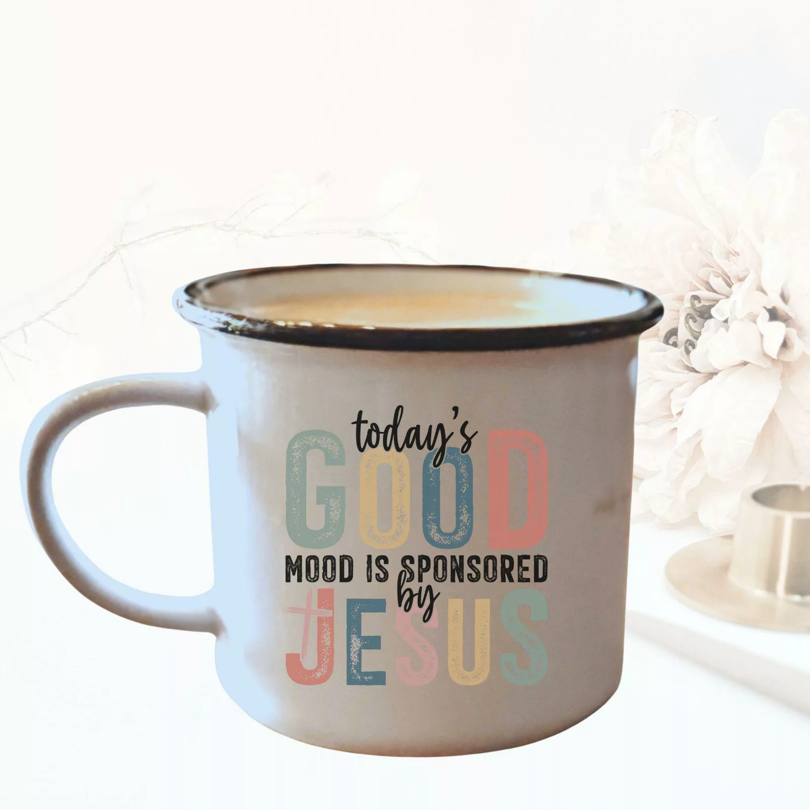 Keramiktasse in Emailleoptik - Todays Good Mood is sponsored by Jesus christliches Motiv Geschenk Kaffee Tee Tasse christlich