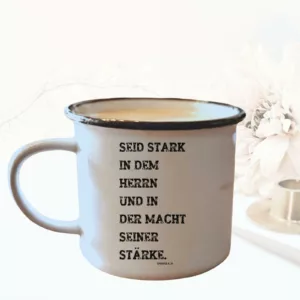 Keramiktasse in Emailleoptik - Jesus: Der Weg die Wahrheit das Leben mit Kreuz