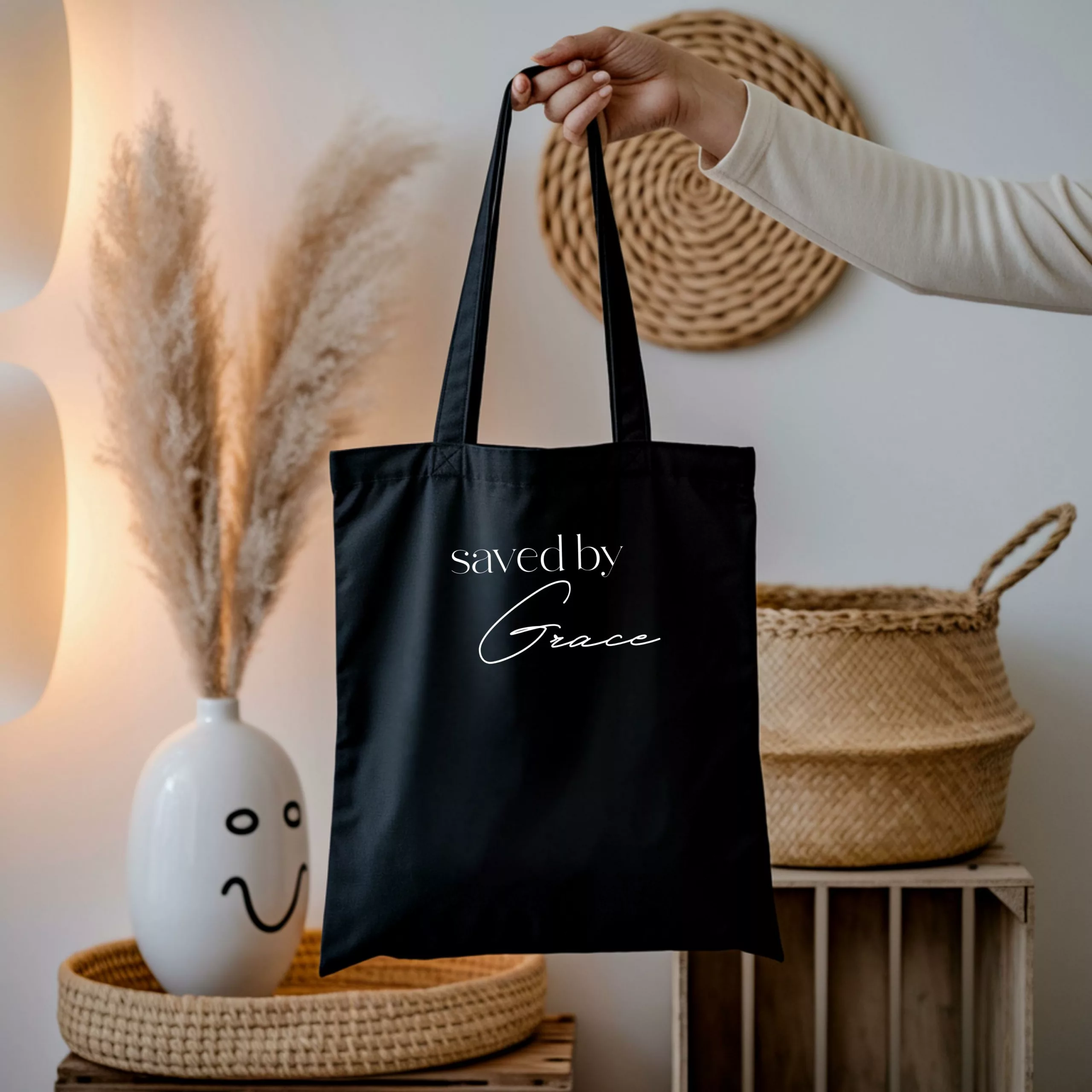 Bedruckte Baumwolltasche I christlicher Vers I Einkaufstasche I saved by Grace