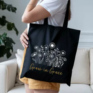 Bedruckte Baumwolltasche I christlicher Vers I Einkaufstasche I Grow von Grace I Wachsen in der Gnade