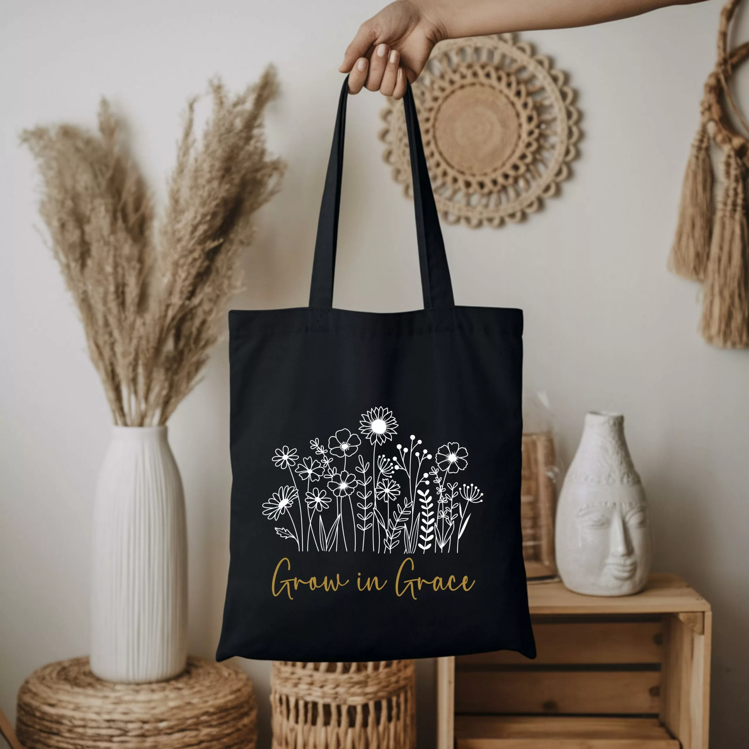 Bedruckte Baumwolltasche I christlicher Vers I Einkaufstasche I Grow von Grace I Wachsen in der Gnade – Bild 4