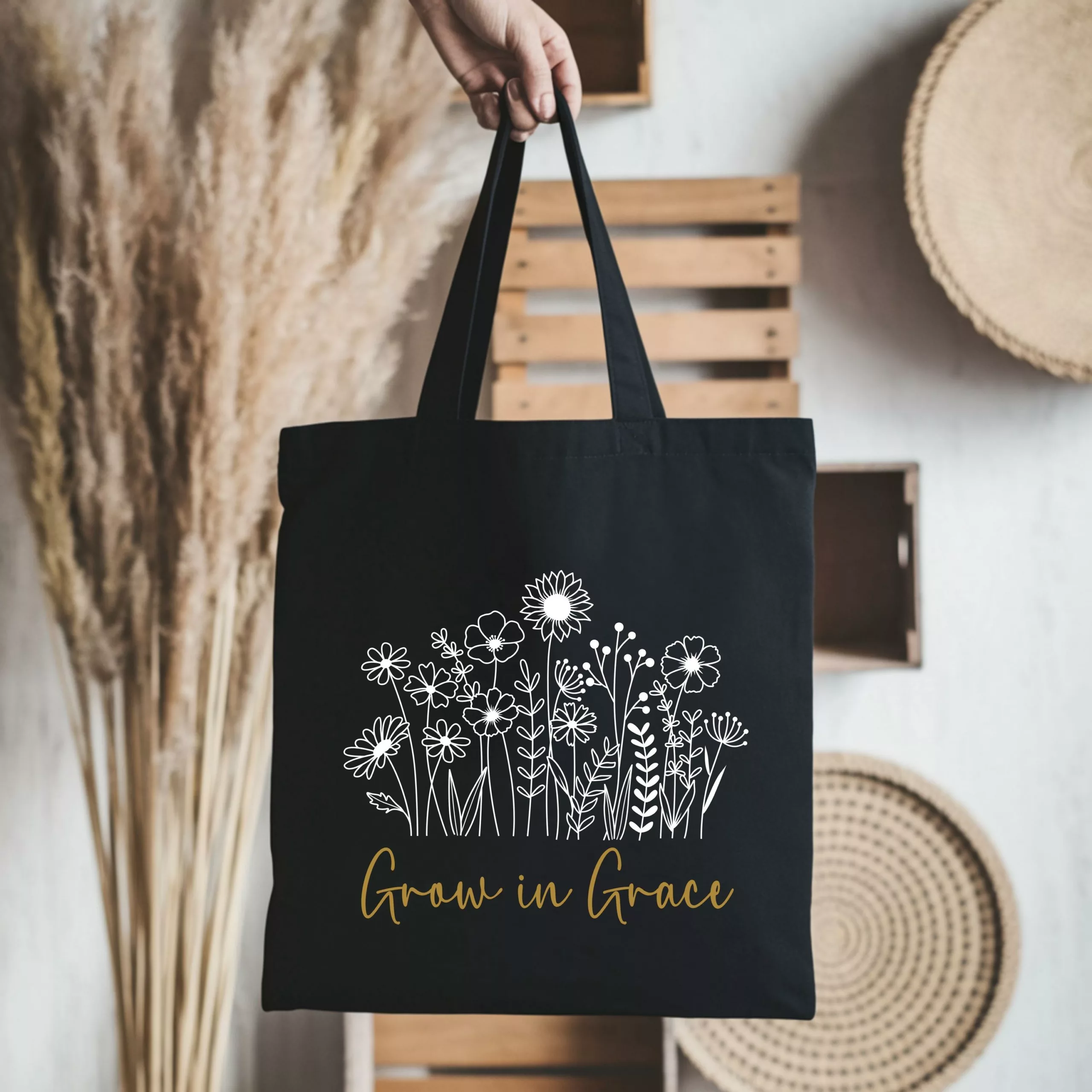 Bedruckte Baumwolltasche I christlicher Vers I Einkaufstasche I Grow von Grace I Wachsen in der Gnade