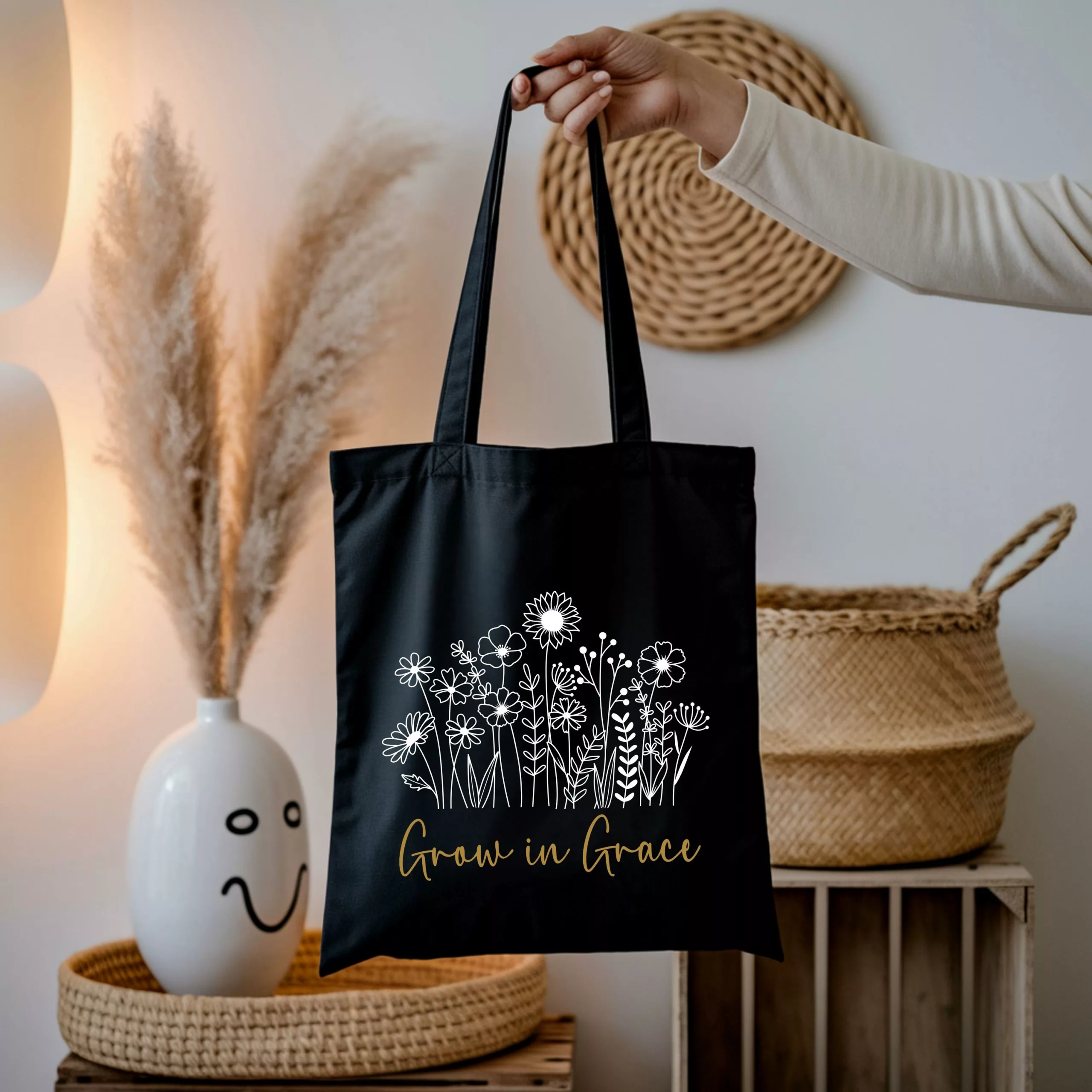 Bedruckte Baumwolltasche I christlicher Vers I Einkaufstasche I Grow von Grace I Wachsen in der Gnade – Bild 7