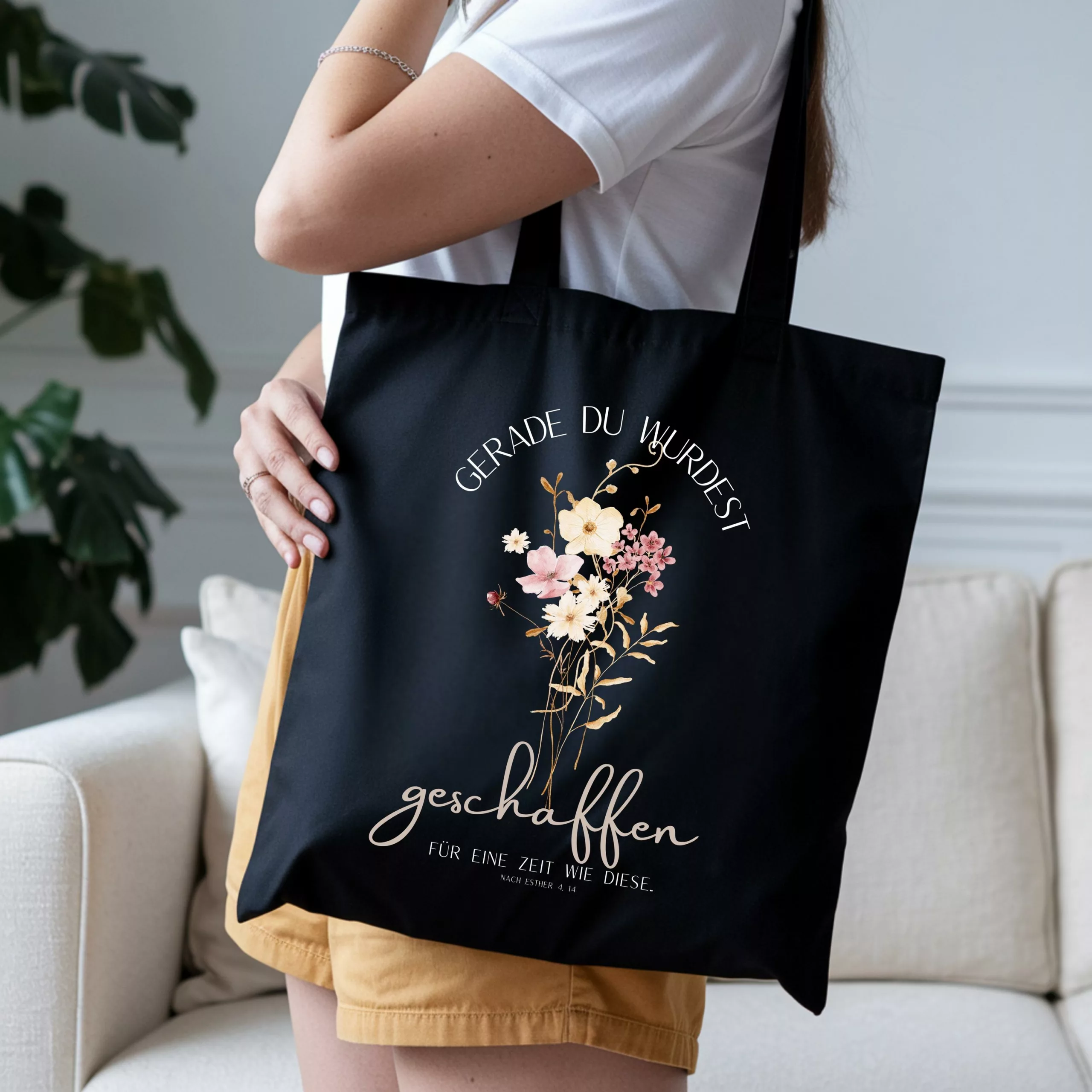 Bedruckte Baumwolltasche I christlicher Vers I Einkaufstasche I Gerade du wurdest geschaffen f?r eine Zeit wie diese. Nach Esther 4,14