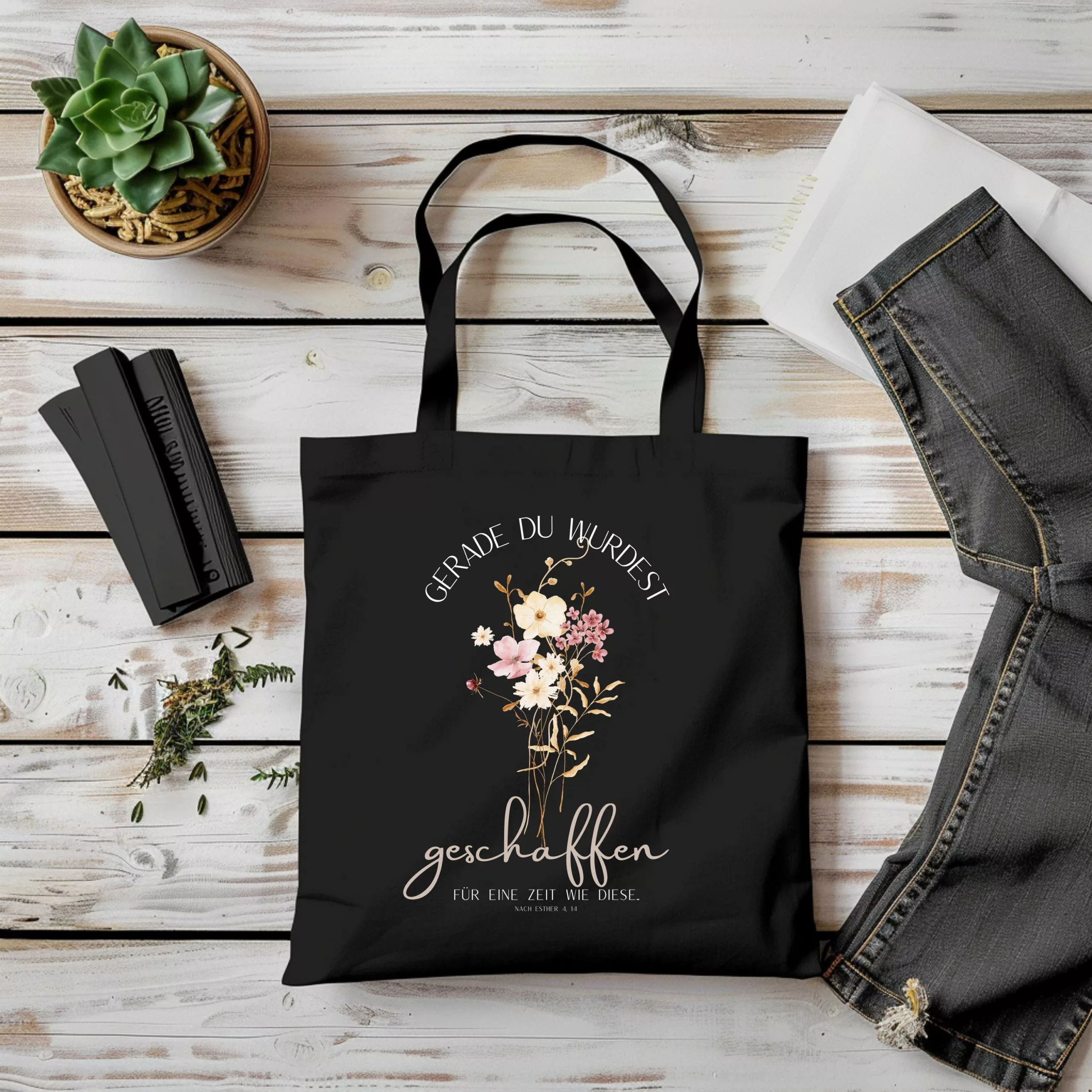 Bedruckte Baumwolltasche I christlicher Vers I Einkaufstasche I Gerade du wurdest geschaffen f?r eine Zeit wie diese. Nach Esther 4,14 – Bild 4