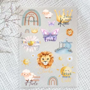 Rub-on Aufkleber I Randlose Sticker I A5 Bogen I christlich I UV DTF Stickern I Spiegelaufkleber I Porzellanaufkleber I Kinder I Gott