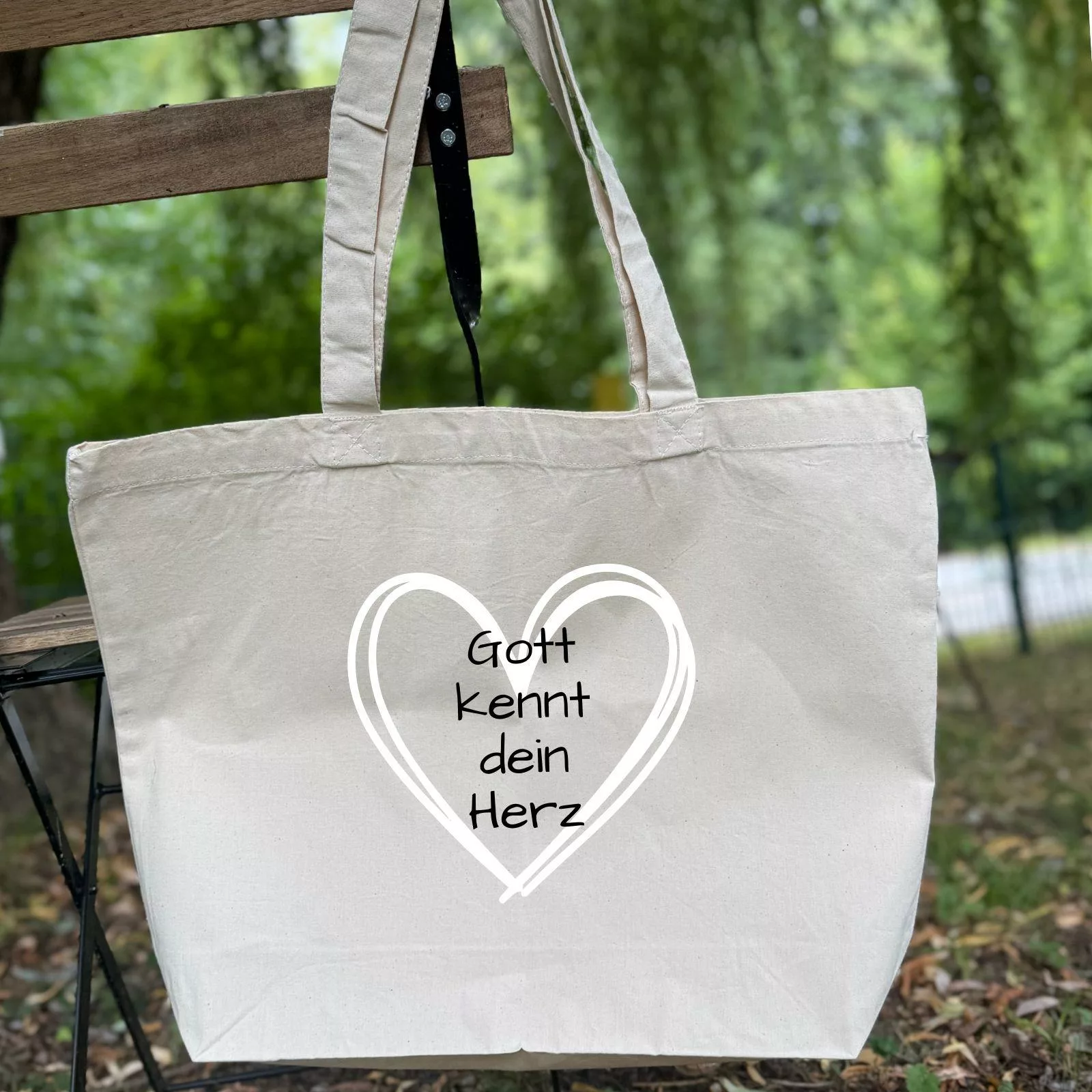 Große bedruckte Baumwolltasche I christliche Botschaft I Einkaufstasche I Gott kennt dein Herz | Geschenk