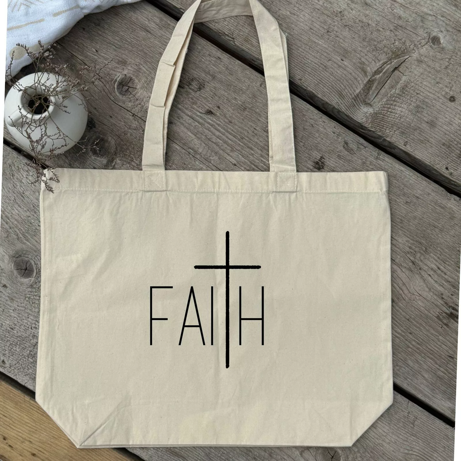 Große bedruckte Baumwolltasche I christliche Botschaft I Einkaufstasche I FAITH | Geschenk